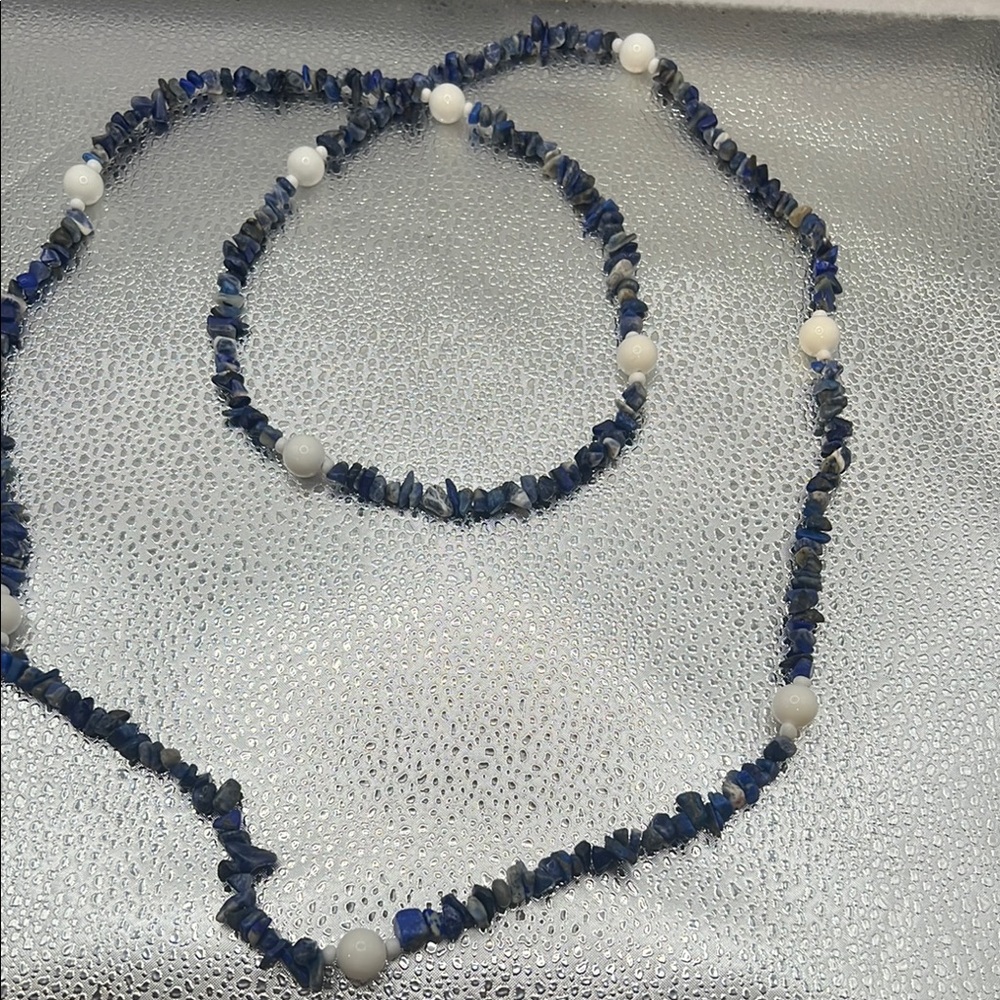Blue and White Beaded Necklace